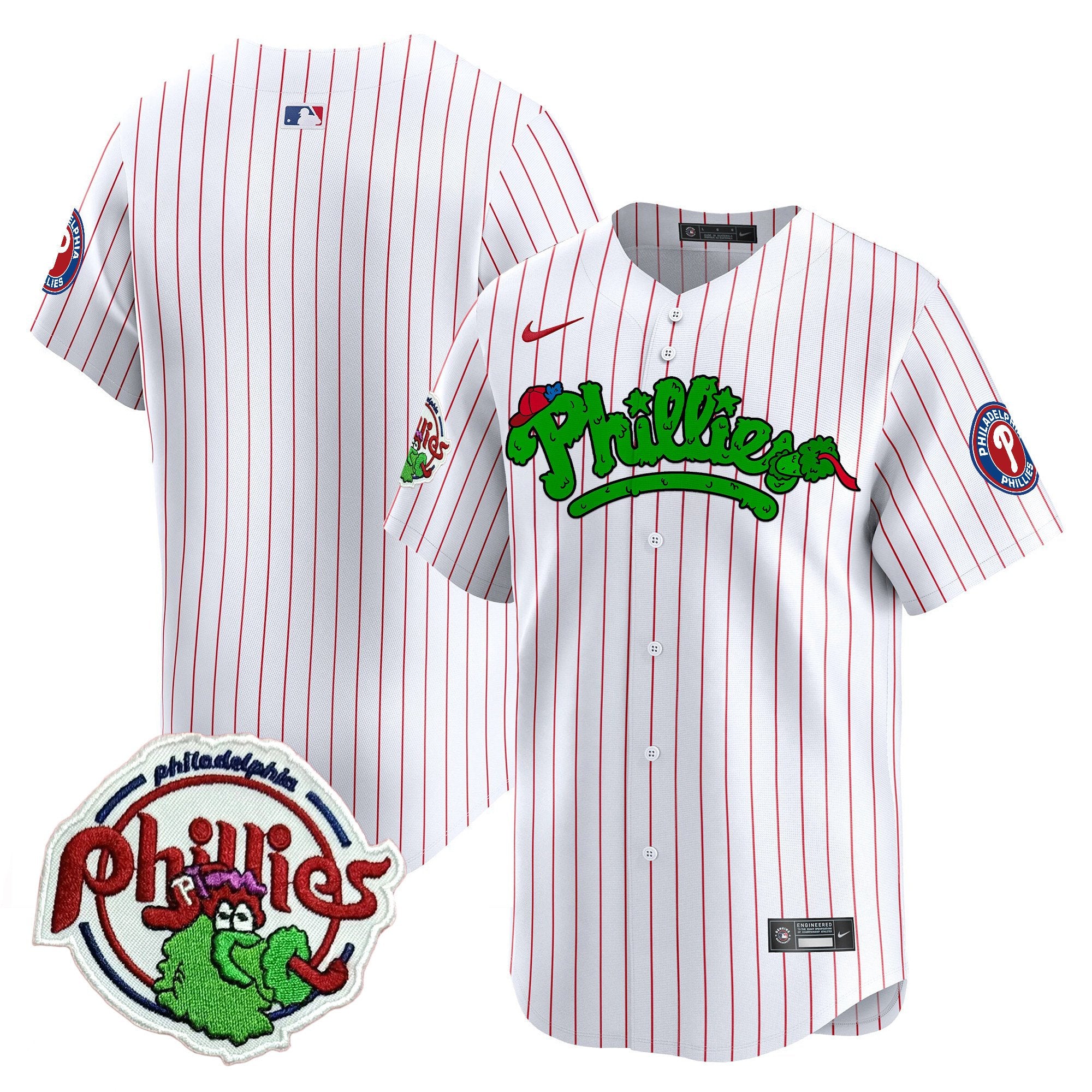 Youth's Phillies Phanatic Patch Vapor Premier Limited Jersey V2 - All Stitched - White Pinstripe, Team