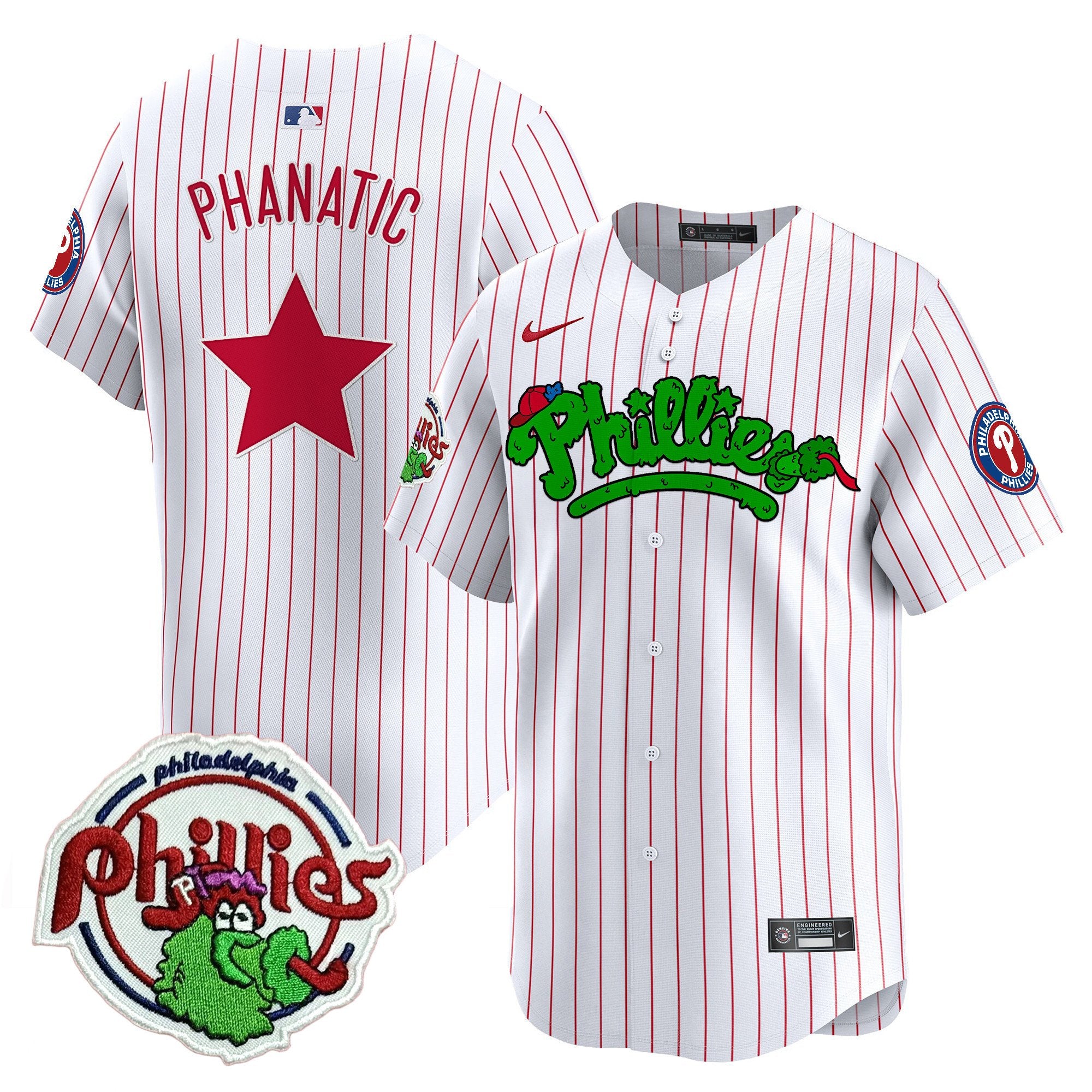 Youth's Phillies Phanatic Patch Vapor Premier Limited Jersey V2 - All Stitched - White Pinstripe, Phanatic