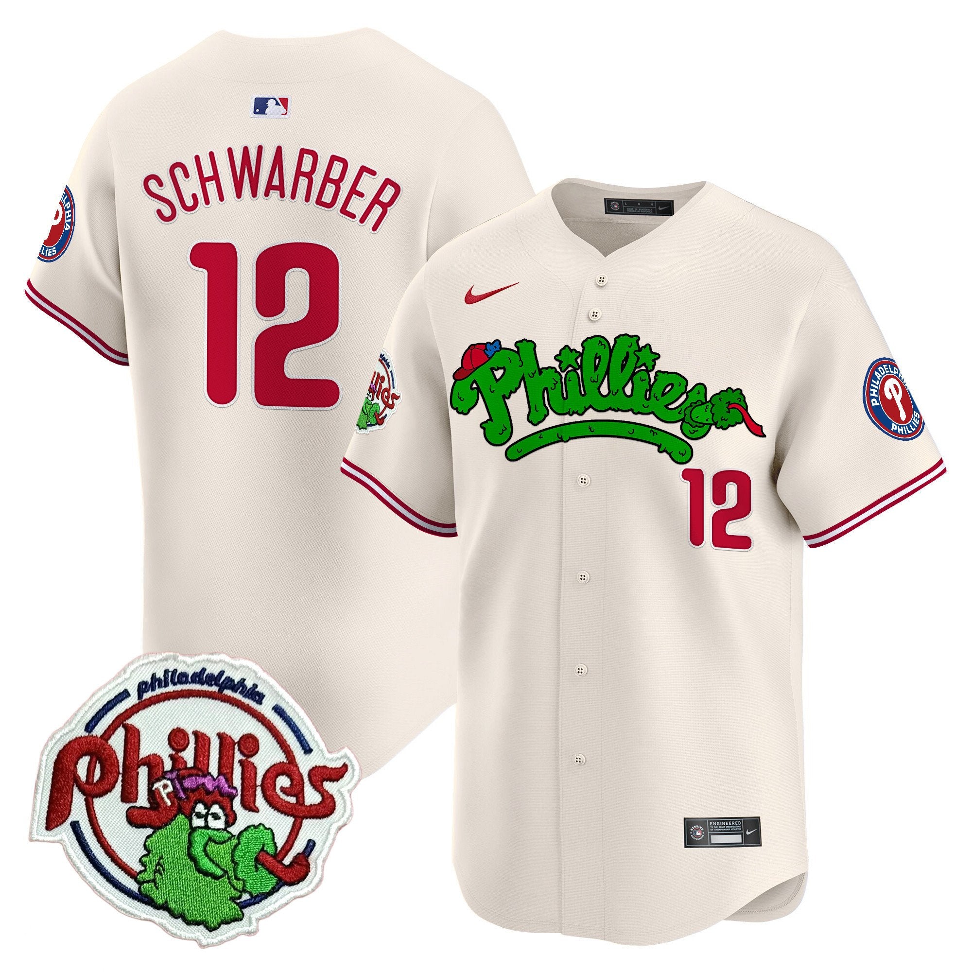 Youth's Phillies Phanatic Patch Vapor Premier Limited Jersey V2 - All Stitched - Cream, Kyle Schwarber