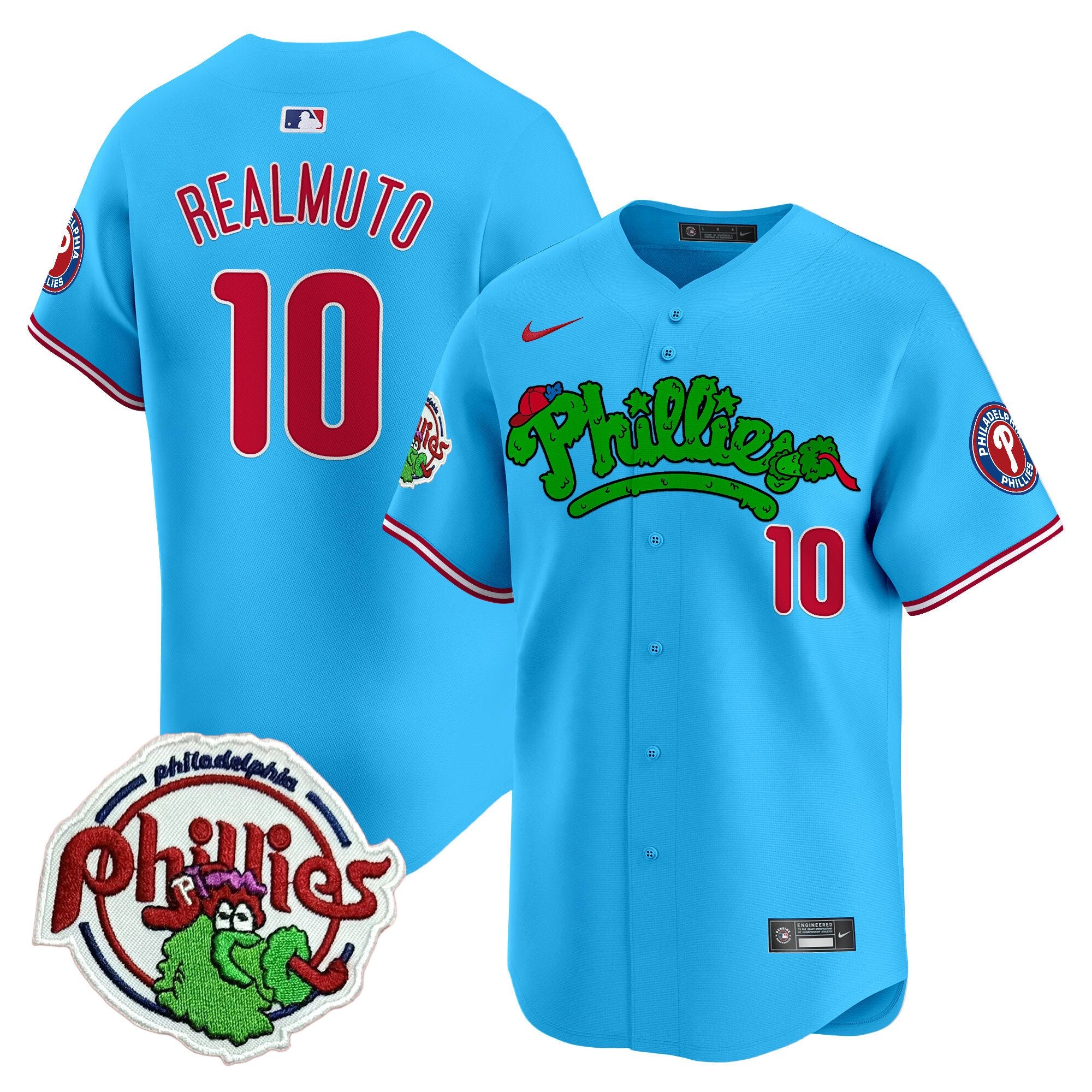 Youth's Phillies Phanatic Patch Vapor Premier Limited Jersey V2 - All Stitched - Light Blue, J.T.Realmuto