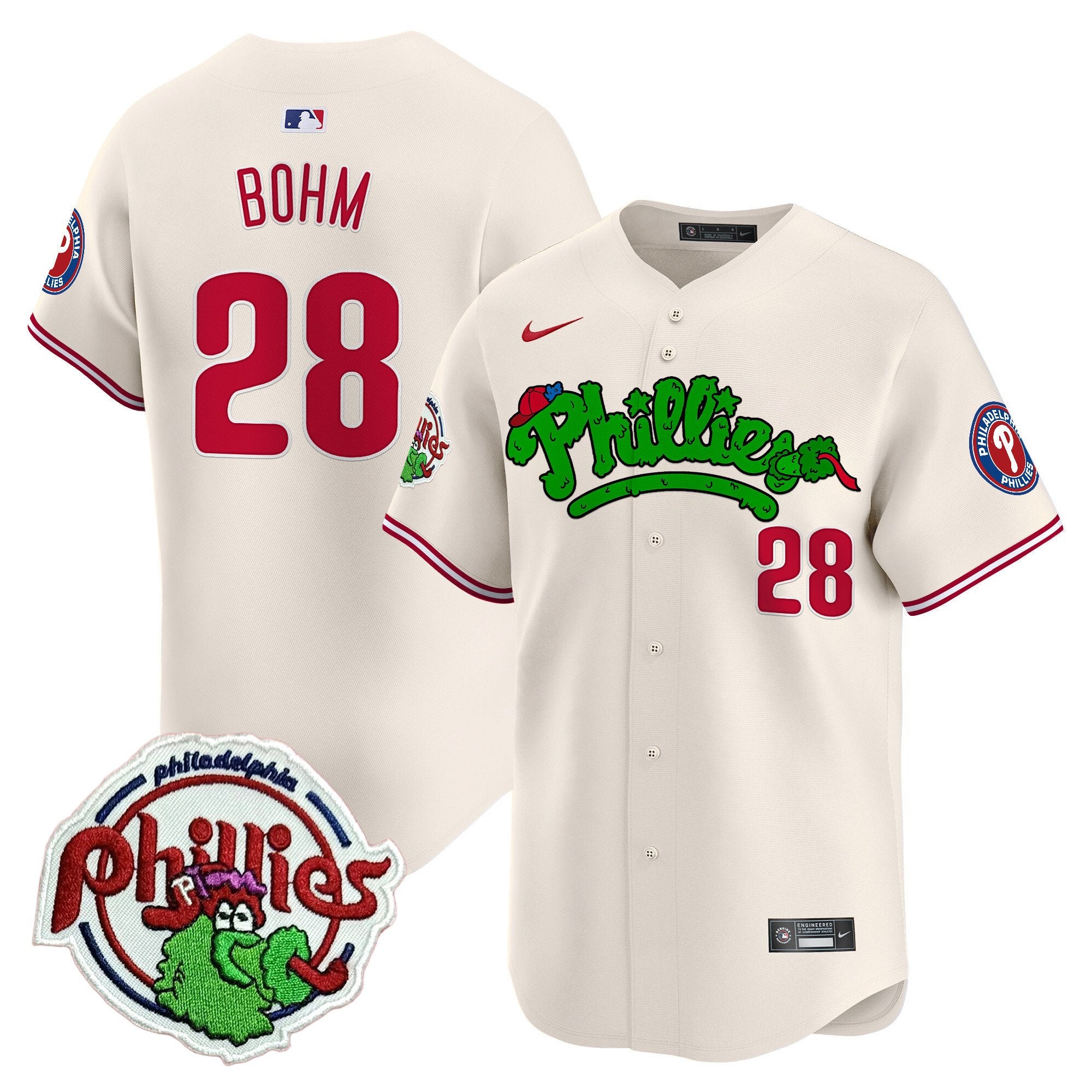 Youth's Phillies Phanatic Patch Vapor Premier Limited Jersey V2 - All Stitched - Cream, Alec Bohm