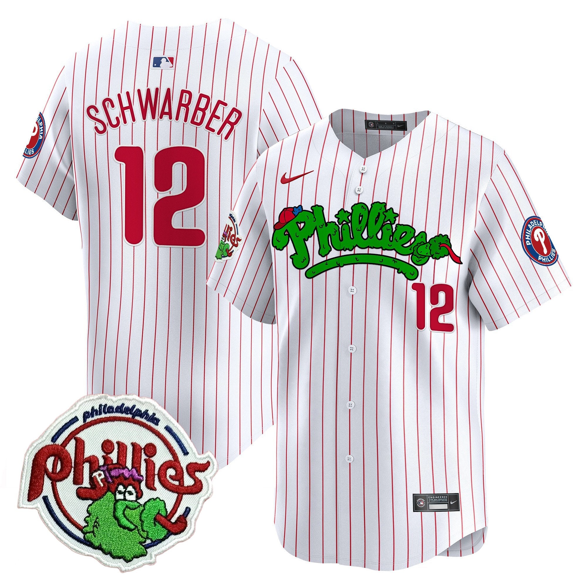 Youth's Phillies Phanatic Patch Vapor Premier Limited Jersey V2 - All Stitched - White Pinstripe, Kyle Schwarber