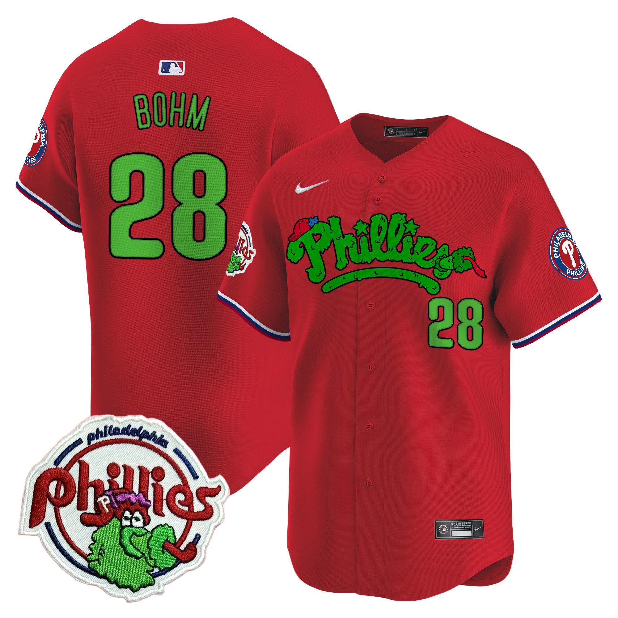 Youth's Phillies Phanatic Patch Vapor Premier Limited Jersey V2 - All Stitched - Red, Alec Bohm