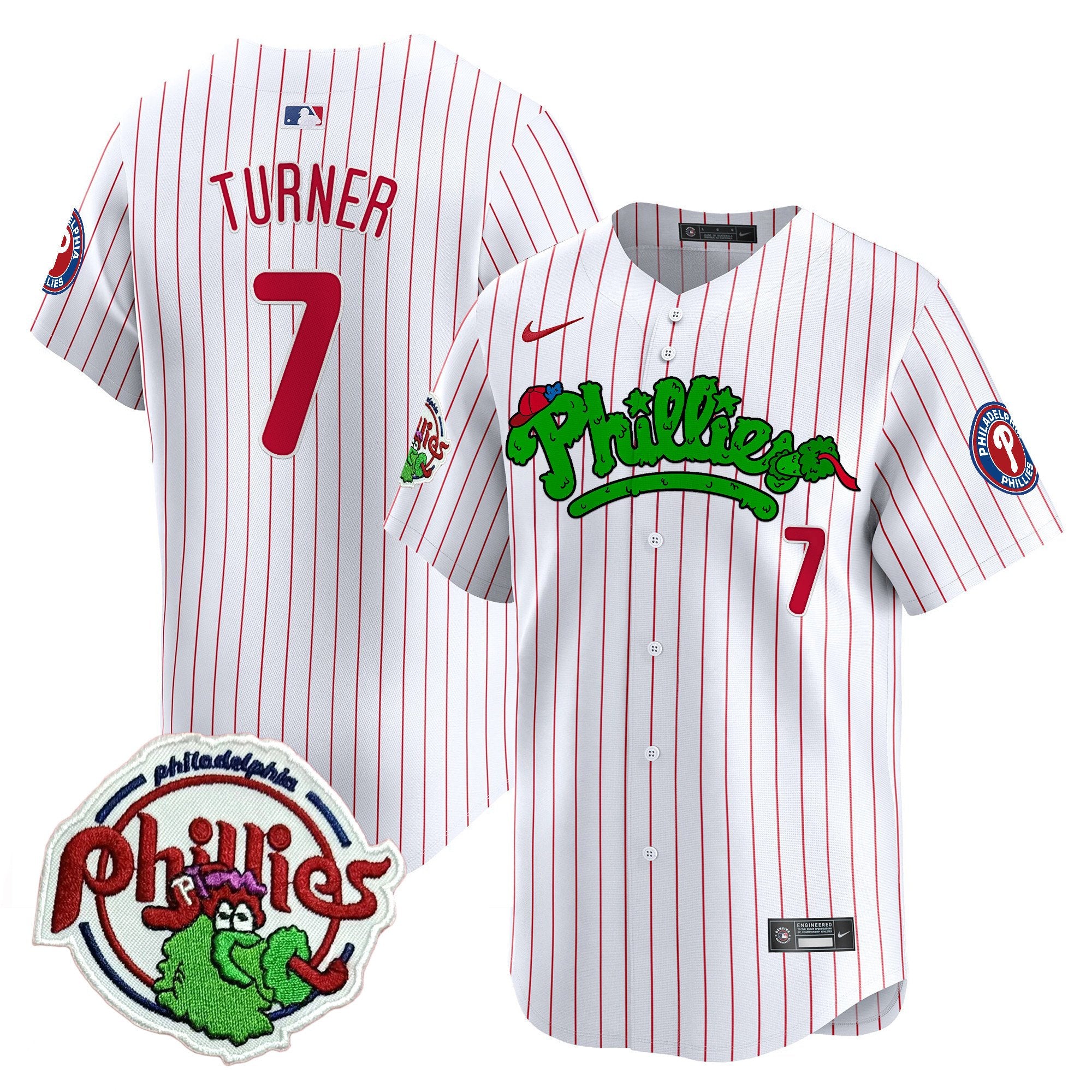 Youth's Phillies Phanatic Patch Vapor Premier Limited Jersey V2 - All Stitched - White Pinstripe, Trea Turner