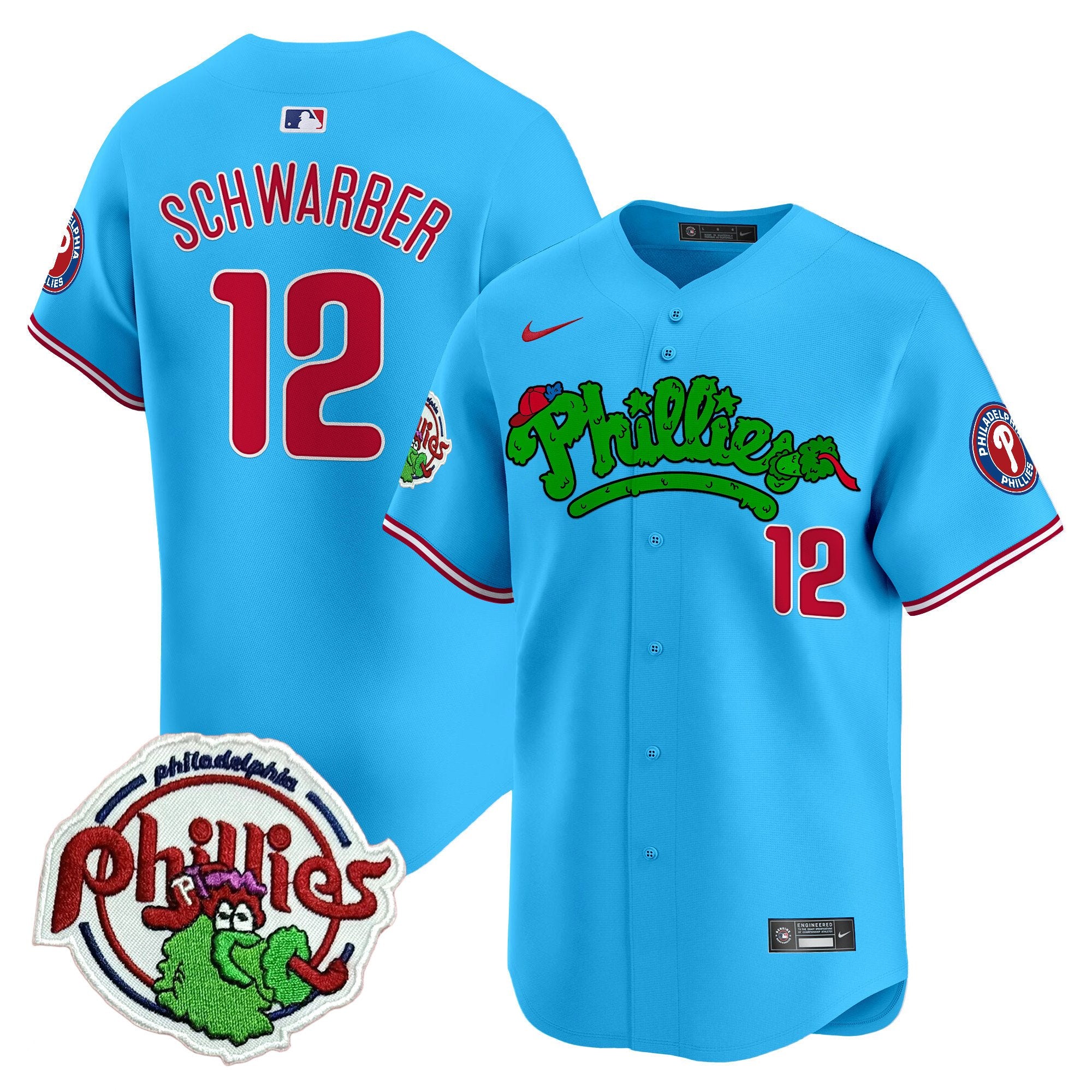Youth's Phillies Phanatic Patch Vapor Premier Limited Jersey V2 - All Stitched - Light Blue, Kyle Schwarber