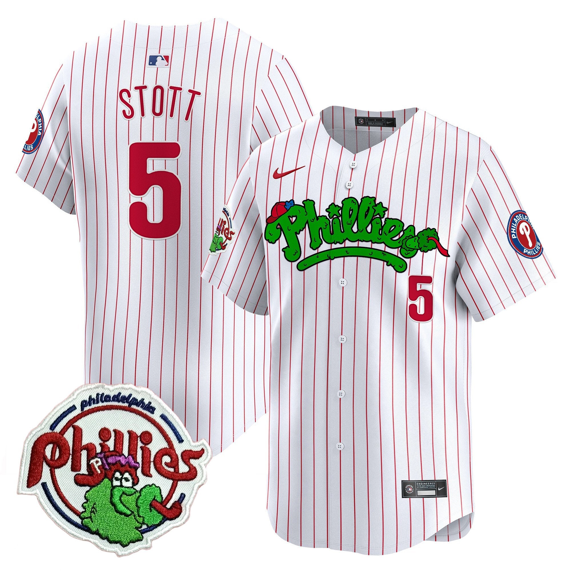 Youth's Phillies Phanatic Patch Vapor Premier Limited Jersey V2 - All Stitched - White Pinstripe, Bryson Stott