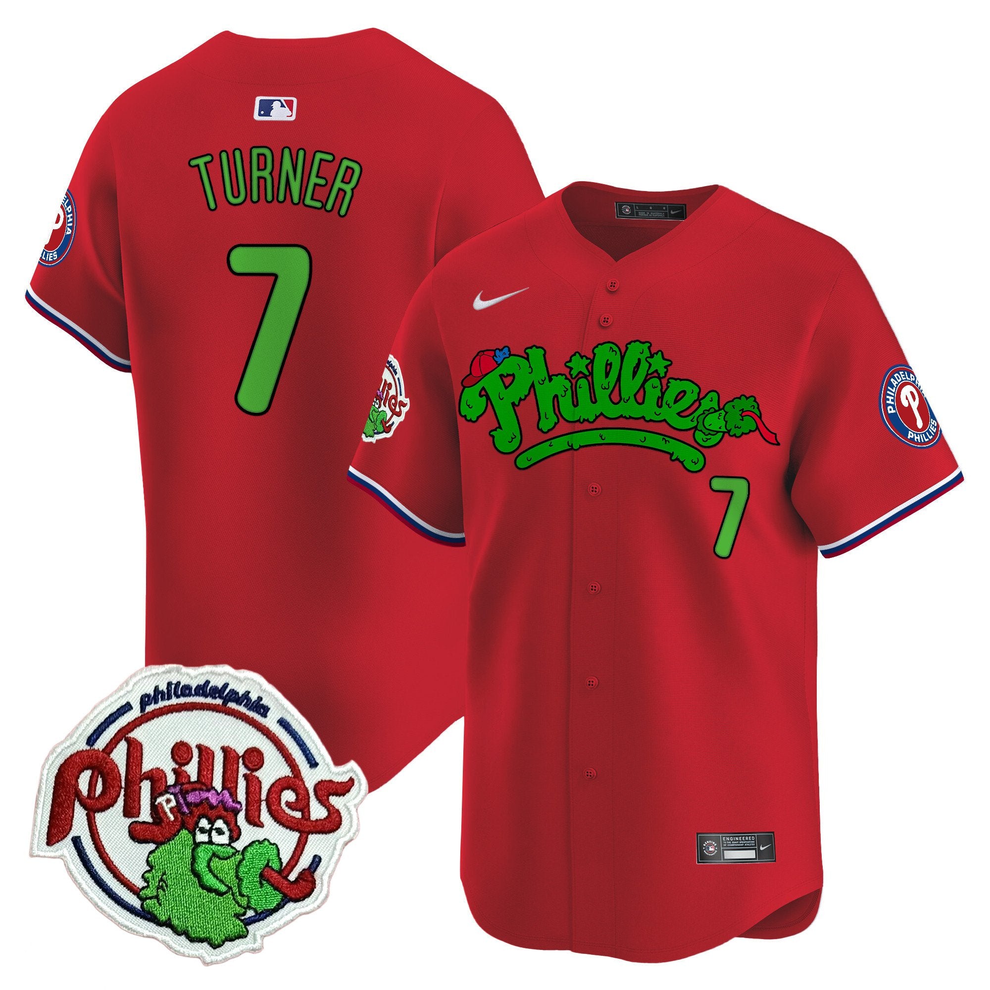 Youth's Phillies Phanatic Patch Vapor Premier Limited Jersey V2 - All Stitched - Red, Trea Turner