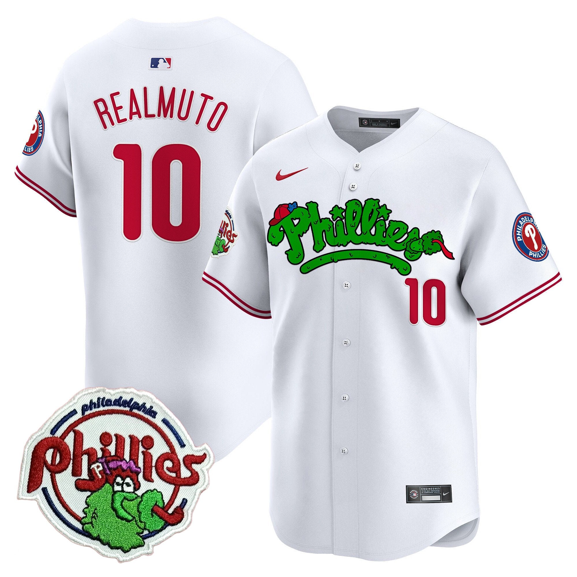 Youth's Phillies Phanatic Patch Vapor Premier Limited Jersey V2 - All Stitched - White, J.T.Realmuto