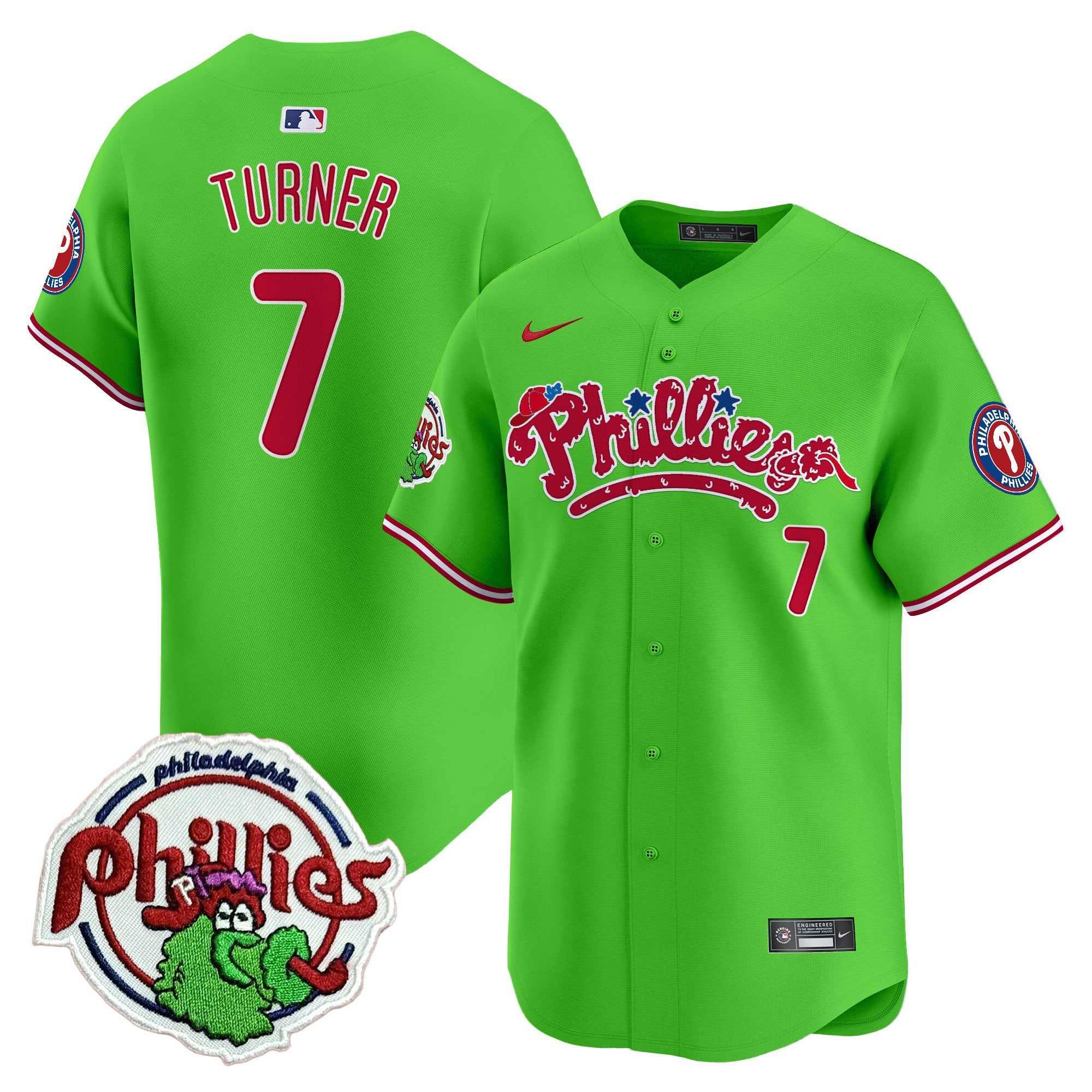Youth's Phillies Phanatic Patch Vapor Premier Limited Jersey V2 - All Stitched - Green, Trea Turner