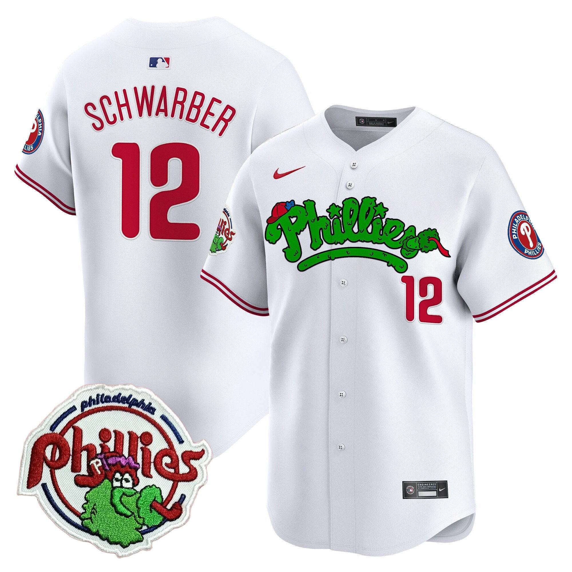 Youth's Phillies Phanatic Patch Vapor Premier Limited Jersey V2 - All Stitched - White, Kyle Schwarber