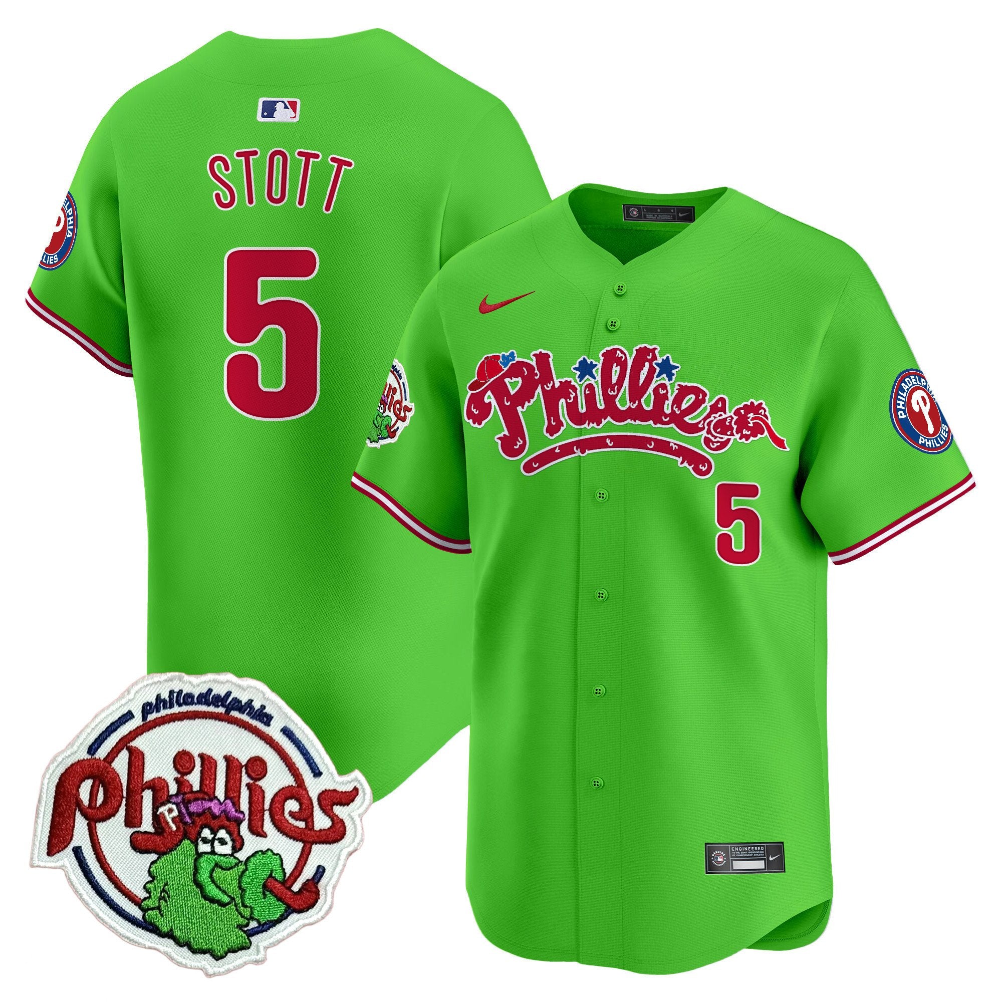 Youth's Phillies Phanatic Patch Vapor Premier Limited Jersey V2 - All Stitched - Green, Bryson Stott
