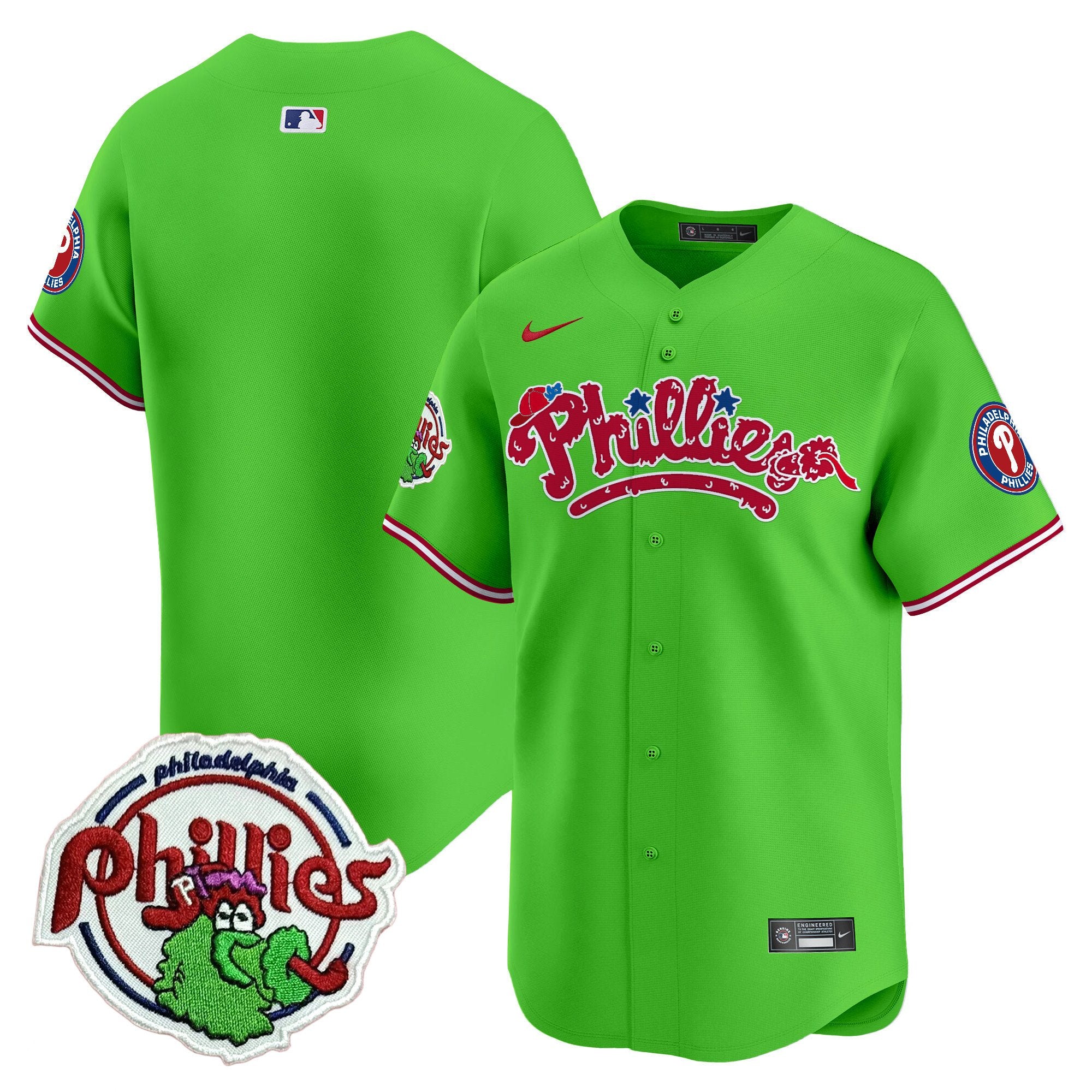 Youth's Phillies Phanatic Patch Vapor Premier Limited Jersey V2 - All Stitched - Green, Team
