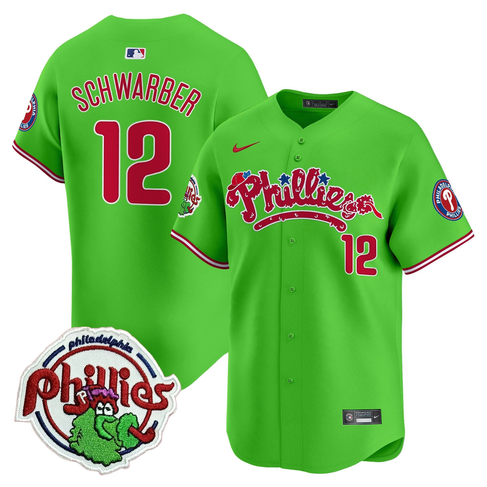 Youth's Phillies Phanatic Patch Vapor Premier Limited Jersey V2 - All Stitched - Green, Kyle Schwarber
