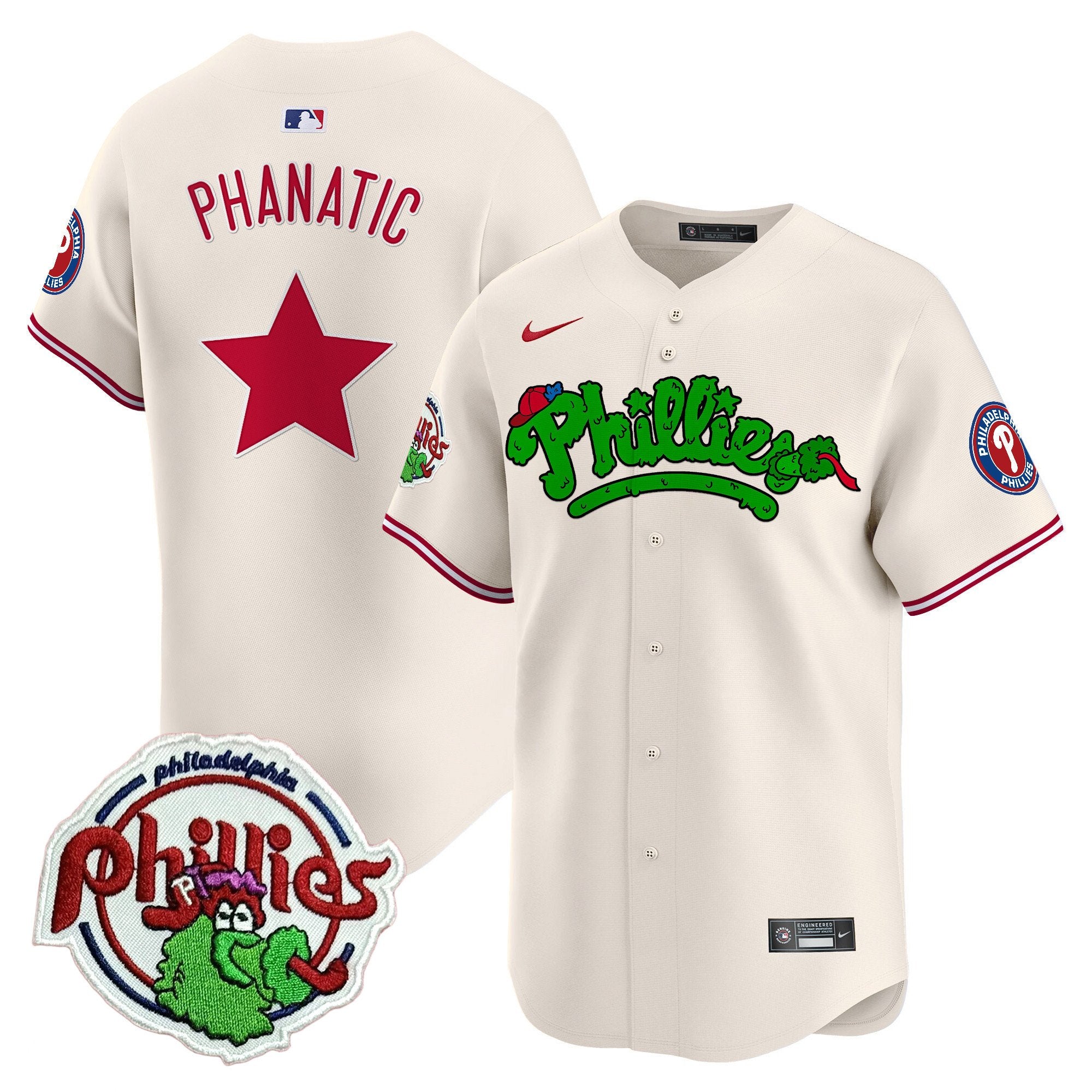 Youth's Phillies Phanatic Patch Vapor Premier Limited Jersey V2 - All Stitched - Cream, Phanatic